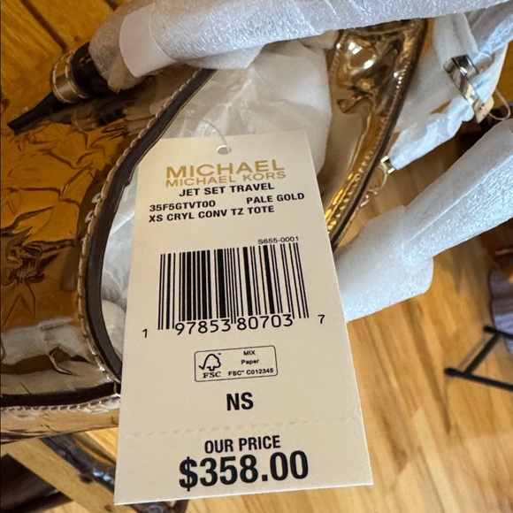 Michael Kors Metallic Gold Jet Set XS Travel Tote - Picture 4 of 5